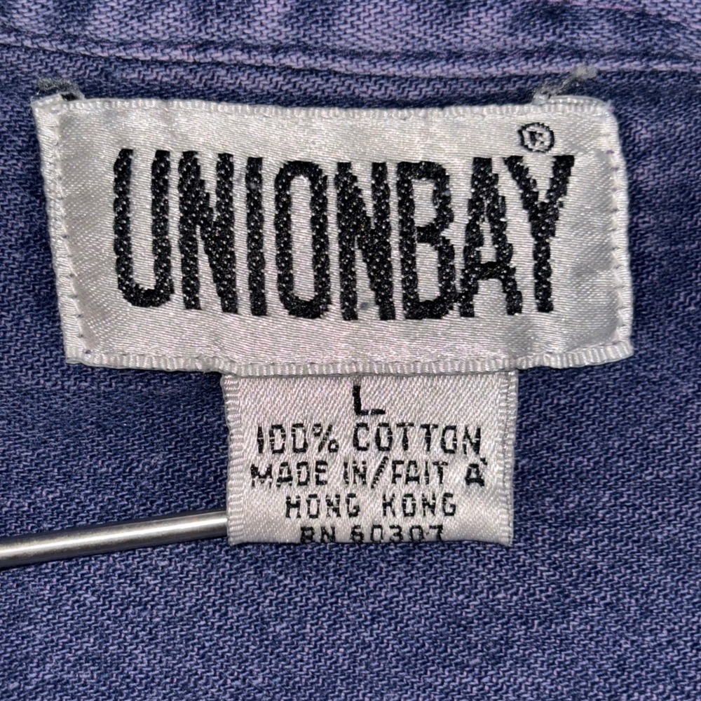 Unionbay Mens Vintage Denim Quarter Zip Pullover Shirt Blue Large Cotton 90s - Picture 3 of 9